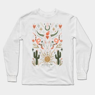 Desert Boho Elements Cactus Sun Snakes Bohemian Design Long Sleeve T-Shirt